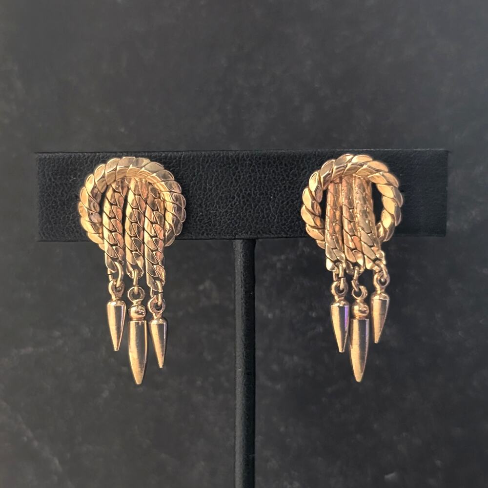 Vintage Screw On Earrings Stunning Gold Tone Stylish Statement Dangle
